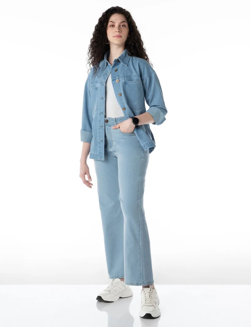 inkd جينز واسع الساق للنساء - ارتفاع عال | قابل للتمدد | غسل الإنزيم | تصميم كلاسيك 5 بوكيتيب | جينز للنساء